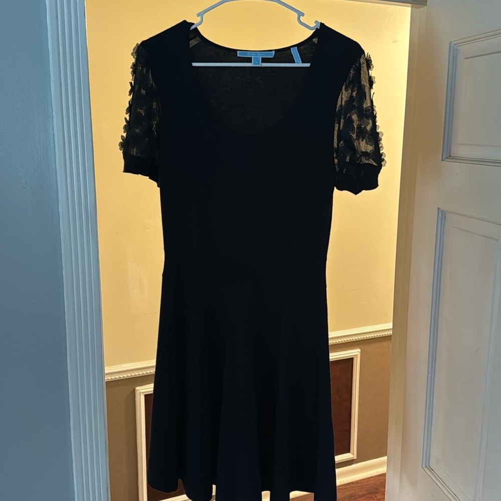 💎 Draper James Fleurette‎ Sweater Dress Navy Sheer Sleeves w. 3D Flowers 💎